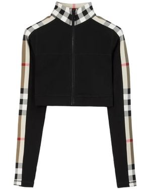 Burberry Cynthia Check-panels Stretch-woven Top - Black