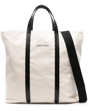 Emporio Armani Logo-Plaque Cotton Tote Bag - Natural