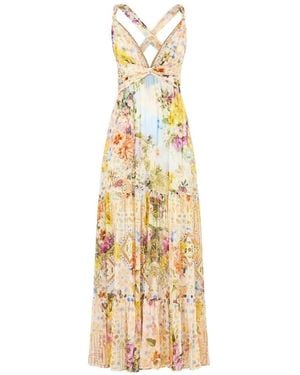 CAMILLA Robe Midi À Bretelles Perlées Et Empiècements Froncés - Metallic