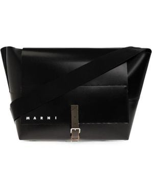 Marni Logo-Print Buckle-Fastening Messenger Bag - Black