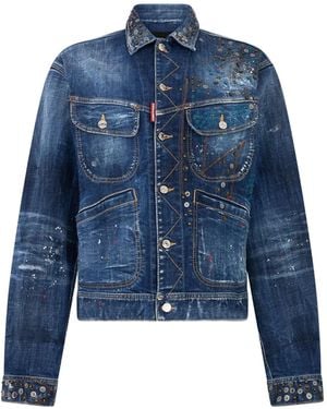 DSquared² Dark Busted Rebel Wash L.A. Jeans Jacket - Blue