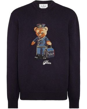 Philipp Plein Reception Teddy Teddy Bear-Embroidered Sweater - Blue