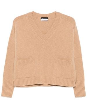 AROVESCIO V-Neck Patch-Pocket Jumper - Natural