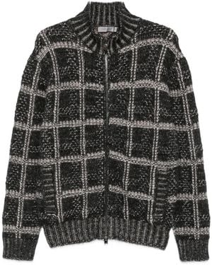 Canali Check-Pattern Zip-Up Cardigan - Black