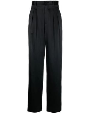 Nili Lotan Satin Silk Pleated Trousers - Black