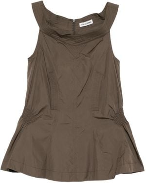 Low Classic Shirred Blouse Top - Brown