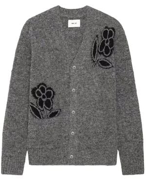 NN07 Kyle Floral-Embroidered Cardigan - Grey