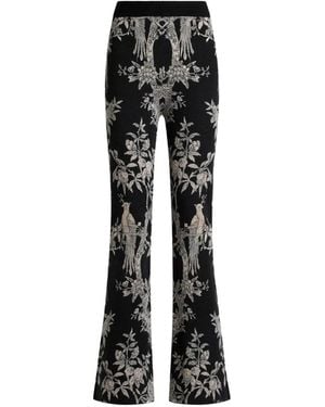 Etro Fit-And-Flare Wool-Blend Jacquard Pants With Placed Nature Motif - Black