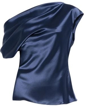 Sophie et Voila Draped-Shoulder Satin Top - Blue