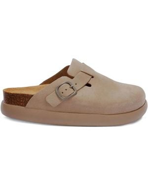 Scholl Fae Buckle-Fastening Suede Mules - Brown