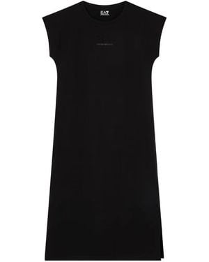 EA7 Logo-Appliqué Side-Slit Dress - Black
