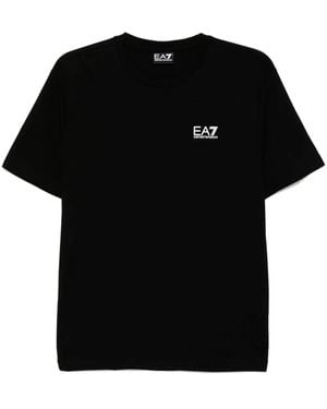 EA7 Logo-Print Cotton T-Shirt - Black
