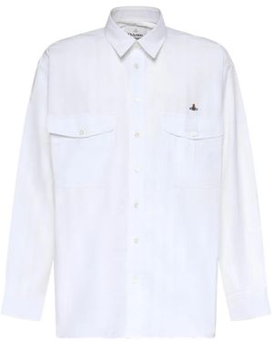 Vivienne Westwood Orb-Embroidered Striped Shirt - White