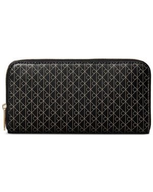 Calvin Klein Monogram-Print Zip-Around Wallet - Black