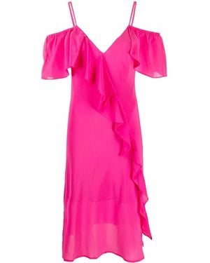 Gold Hawk Ruffle-Detail V-Neck Dress - Pink