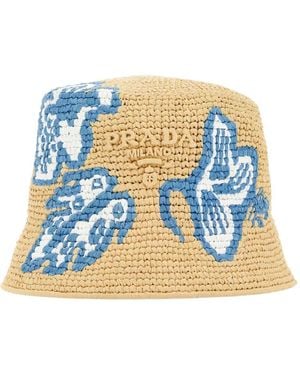 Prada Raffia Bucket Hat - Blue