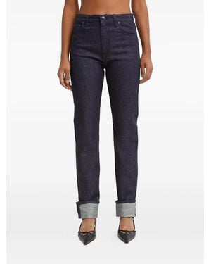 Victoria Beckham Five-Pocket-Hose mit Leder-Patch - Blau