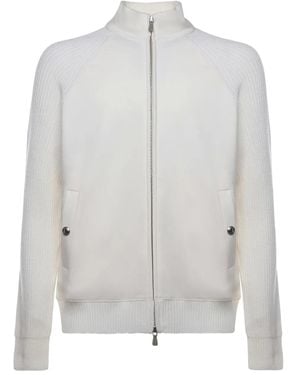 Eleventy Ribbed-panels Jacket - White
