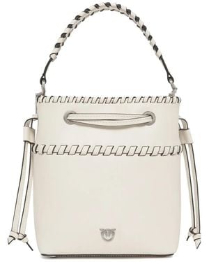 Pinko Braided-Handle Bucket Bag - White