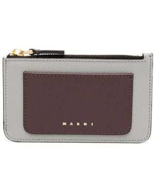 Marni Saffiano Logo-Print Wallet - Purple