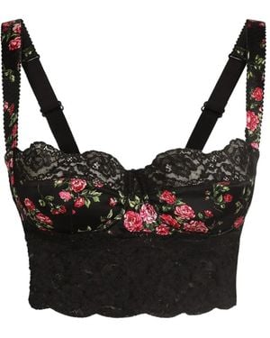 Dolce & Gabbana Printed Satin And Lace Balconette Bra - Black
