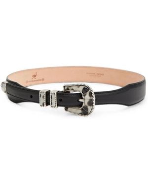 Silver Ostrich Western-Style Leather Belt - White