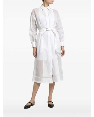 Brunello Cucinelli Pleated Belted Shirt Dress - White