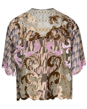 Biyan Lace-Panelled Silk Blouse - Brown