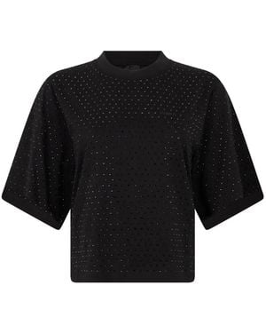 Pinko T-Shirt With Rhinestones And Logo - Black