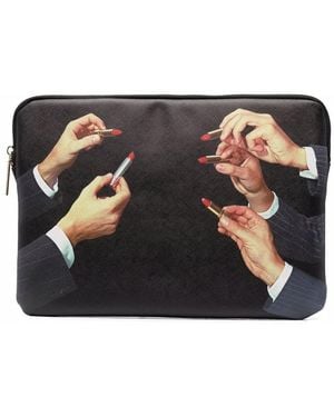Seletti X Toiletpaper Lipstick-Print Laptop Case - Black