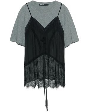 Bimba Y Lola Melange Fluid Layer T-Shirt Top - Black