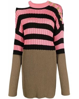 Balmain Striped Colour-Block Ribbed-Knit Dress - Multicolour