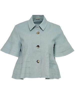 Alexia Bell-Sleeve Ruffled Shirt - Blue