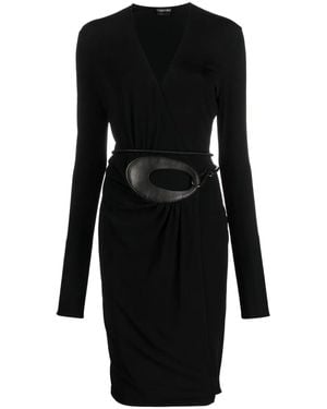 Tom Ford Belted-Waist V-Neck Dress - Black