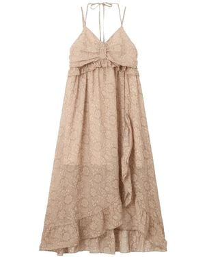B+ AB Floral-Jacquard Ruffled Midi Dress - Natural