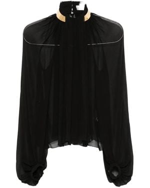 Elisabetta Franchi Metal-Collar Pleated Sheer Blouse - Black