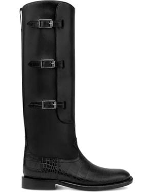 Paris Texas 20Mm Montana Buckle Crocodile-Embossed Boots - Black