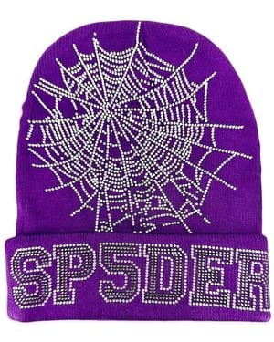 Sp5der Rhinestone-Web Beanie - Purple