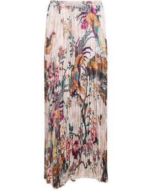 Roberto Cavalli Pleated Floral-Print Maxi Skirt - White