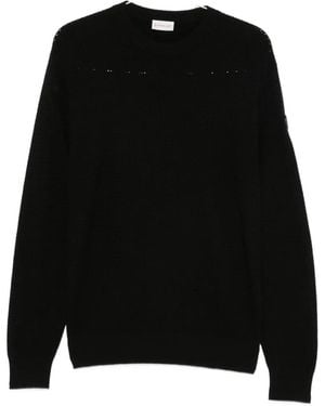 Moncler Logo-Patch Waffle-Knit Sweater - Black