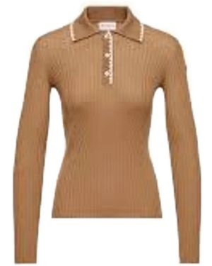 Moncler Ribbed-Knit Long-Sleeve Polo Shirt - White