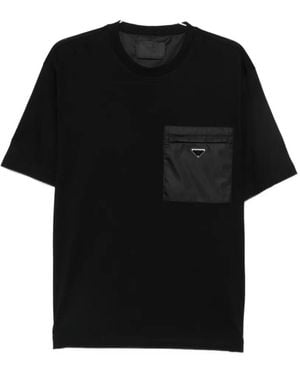 Prada Logo-Plaque Patch-Pocket T-Shirt - Black