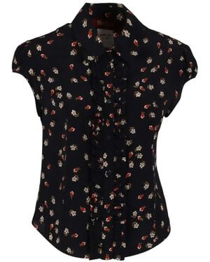 Max Mara Floral-Print Ruffled Shirt - Black