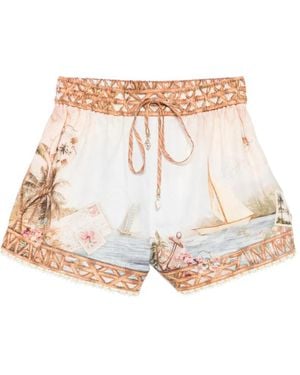 Zimmermann Mahon Island Map Leinenshorts - Weiß