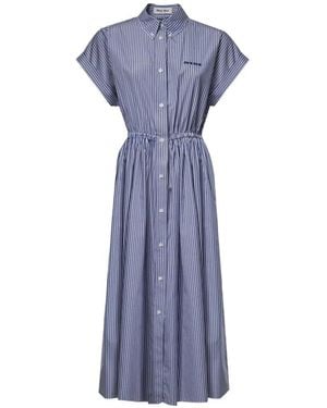 Miu Miu Striped Poplin Midi Dress - Blue