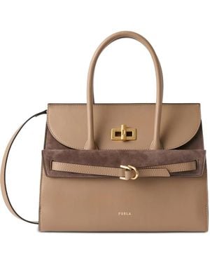 Furla Greta Leather Tote Bag - Natural