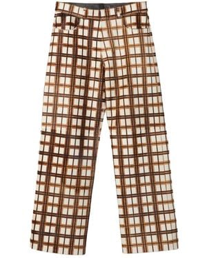 CAMPERLAB Checked Leather Straight-Leg Trousers - Blue