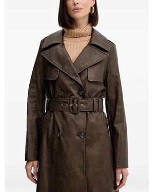 Guess Belted Double-Breasted Coat - Brown
