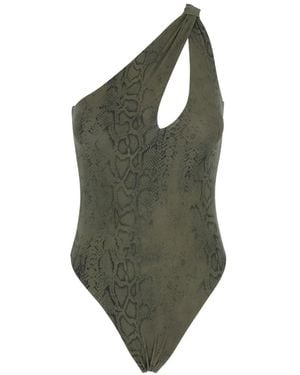 FEDERICA TOSI Python-Print One-Shoulder Swimsuit - Green