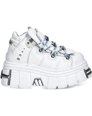 New Rock Branded-Laces Platform Sneakers - White